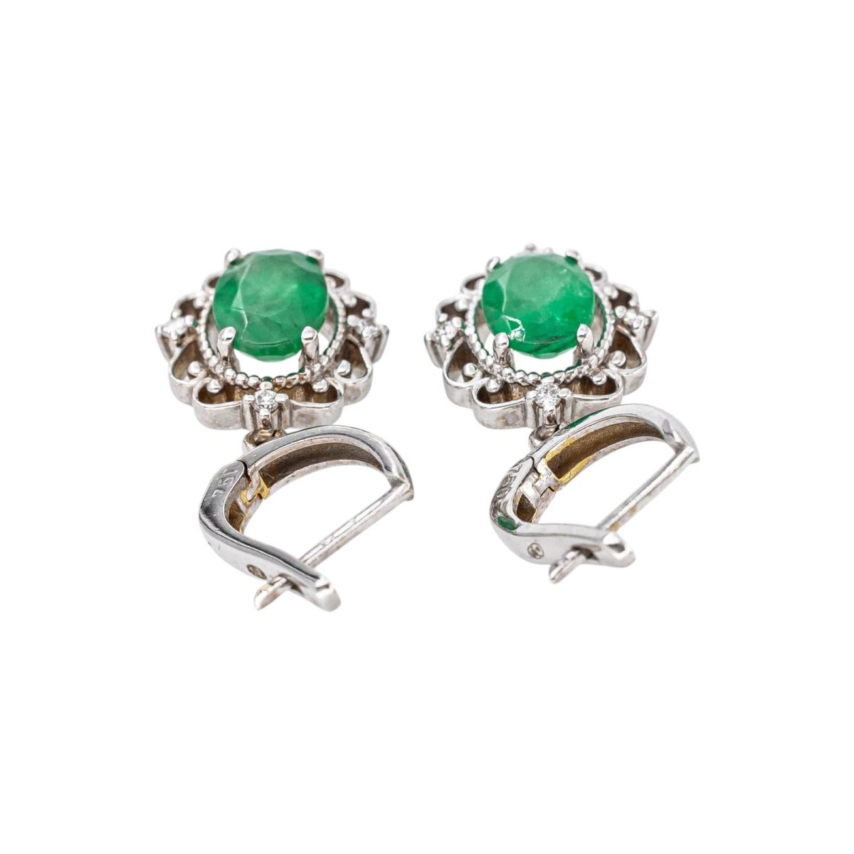 Boucles d'oreilles Dormeuses Or blanc Emeraude - Castafiore
