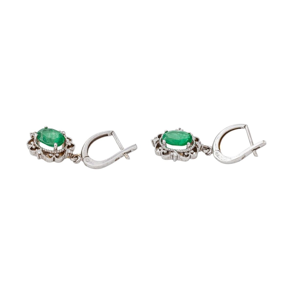 Boucles d'oreilles Dormeuses Or blanc Emeraude - Castafiore