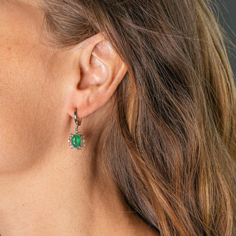 Boucles d'oreilles Dormeuses Or blanc Emeraude - Castafiore