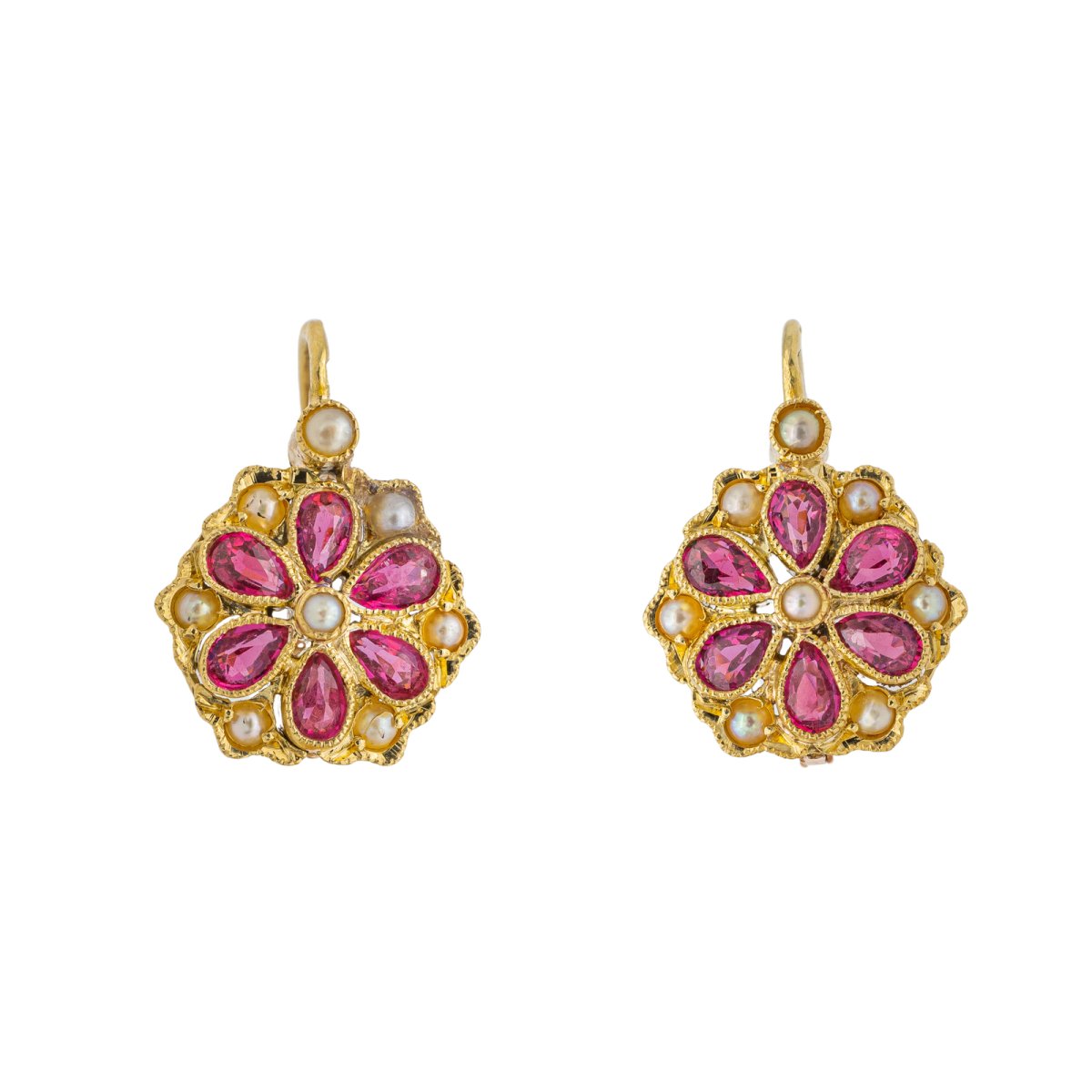 Boucles d'oreilles Dormeuses Or jaune Rubis - Castafiore