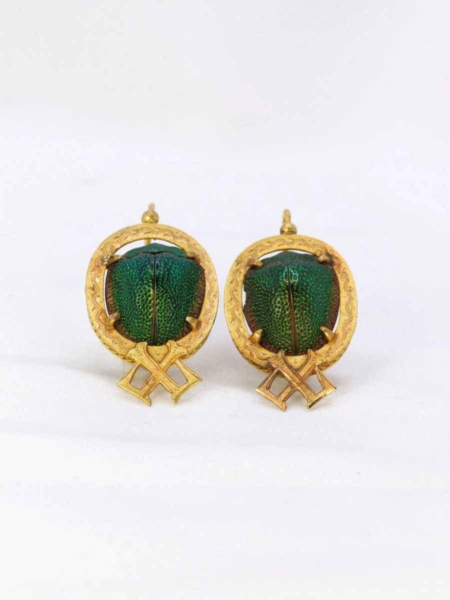Boucles d'oreilles dormeuses or jaune scarabée - Castafiore