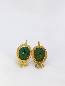 Boucles d'oreilles dormeuses or jaune scarabée - Castafiore