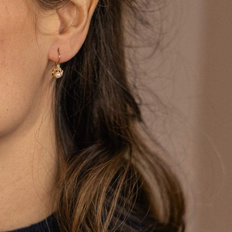 Boucles d'oreilles Dormeuses Or rose Perle - Castafiore
