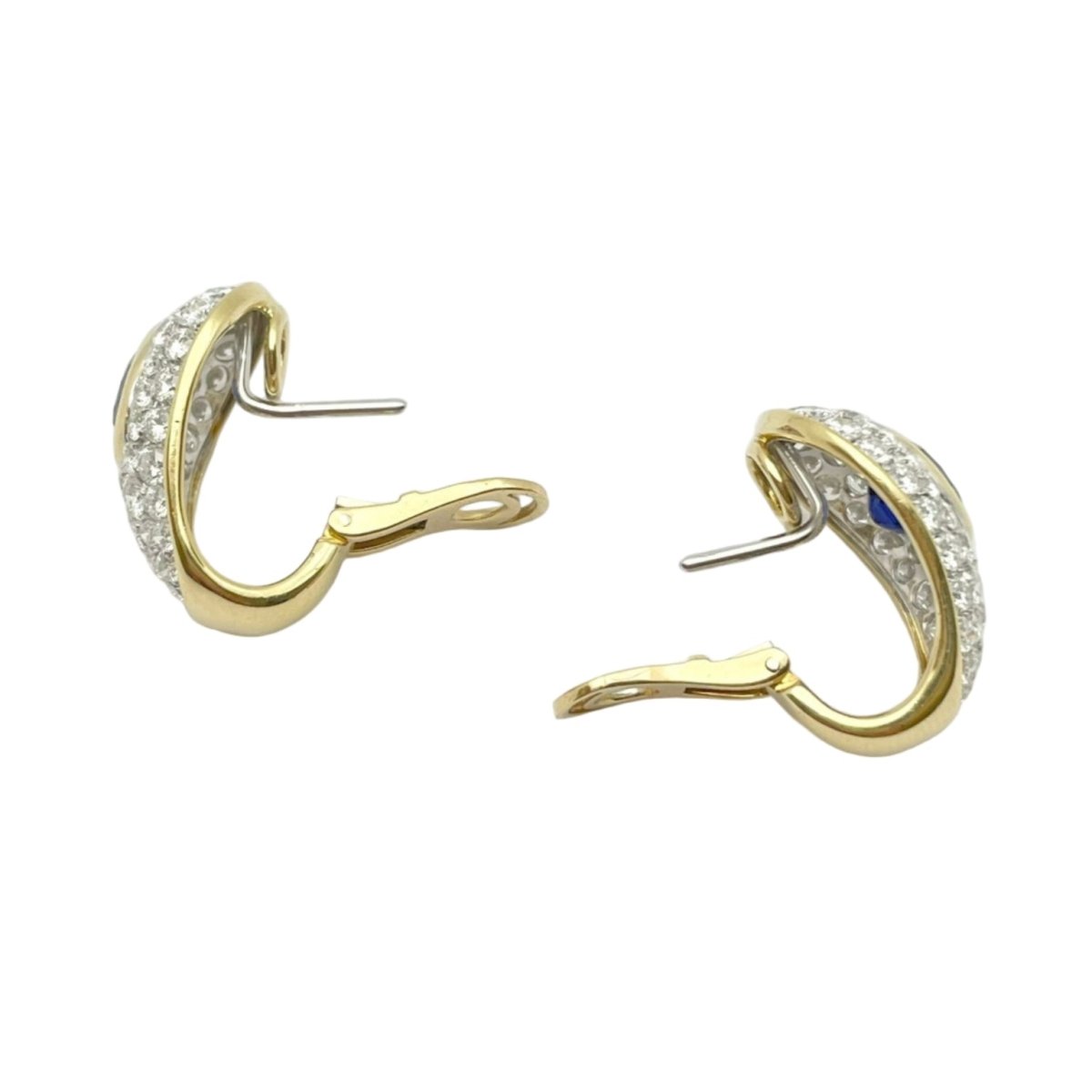 Boucles d'oreilles Dormeuses ORECCHINI en or blanc, or jaune, saphirs et diamants - Castafiore