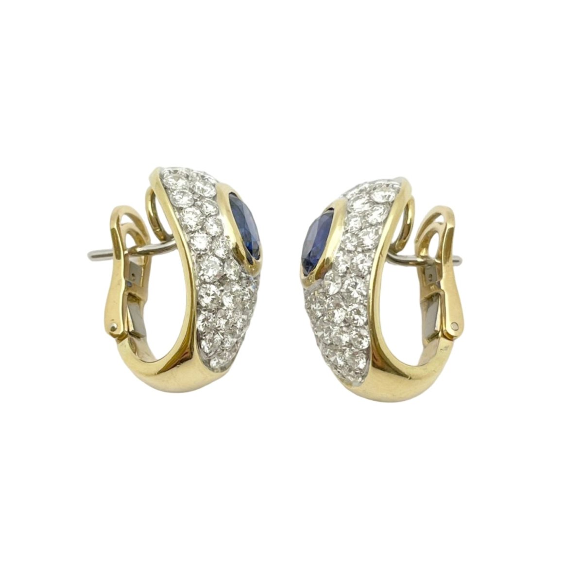 Boucles d'oreilles Dormeuses ORECCHINI en or blanc, or jaune, saphirs et diamants - Castafiore