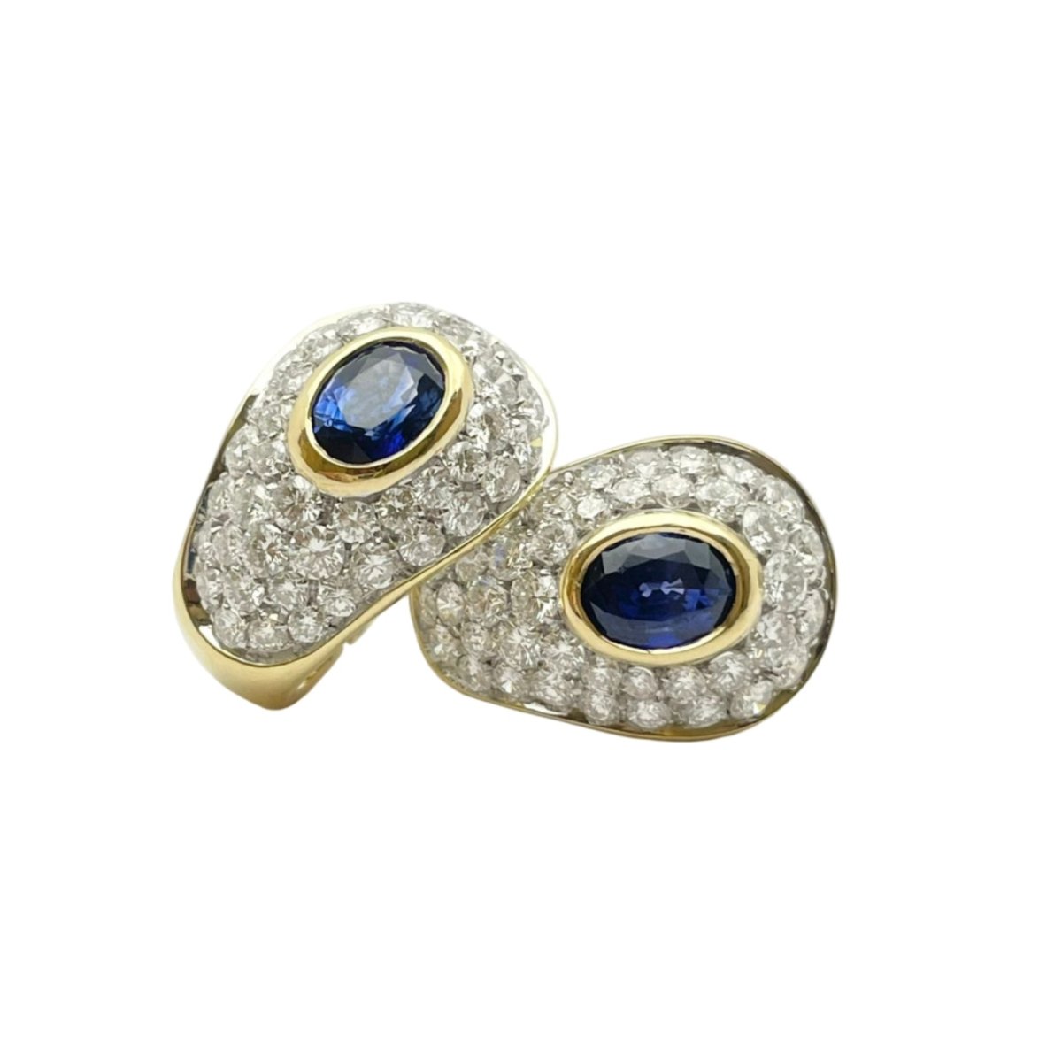 Boucles d'oreilles Dormeuses ORECCHINI en or blanc, or jaune, saphirs et diamants - Castafiore