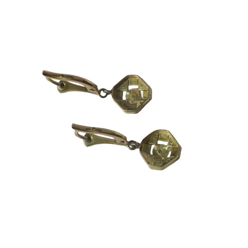 Boucles d’oreilles Dormeuses Pendantes en or jaune, platine, et diamants - Castafiore