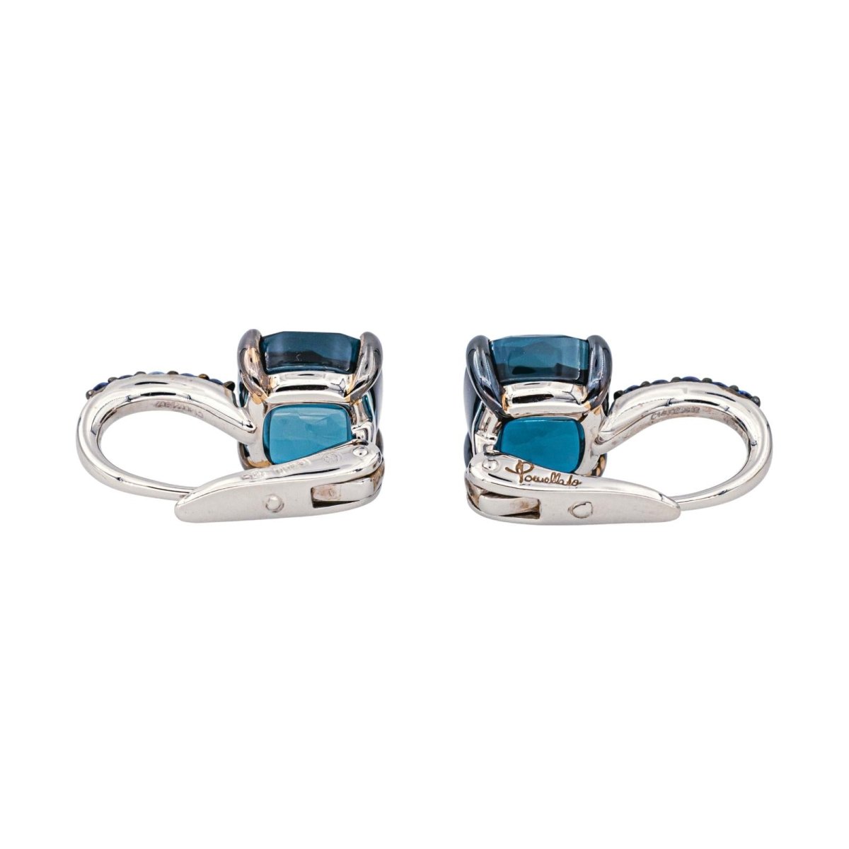 Boucles d'oreilles Dormeuses POMELLATO "Baby" en or blanc, topazes et saphirs - Castafiore