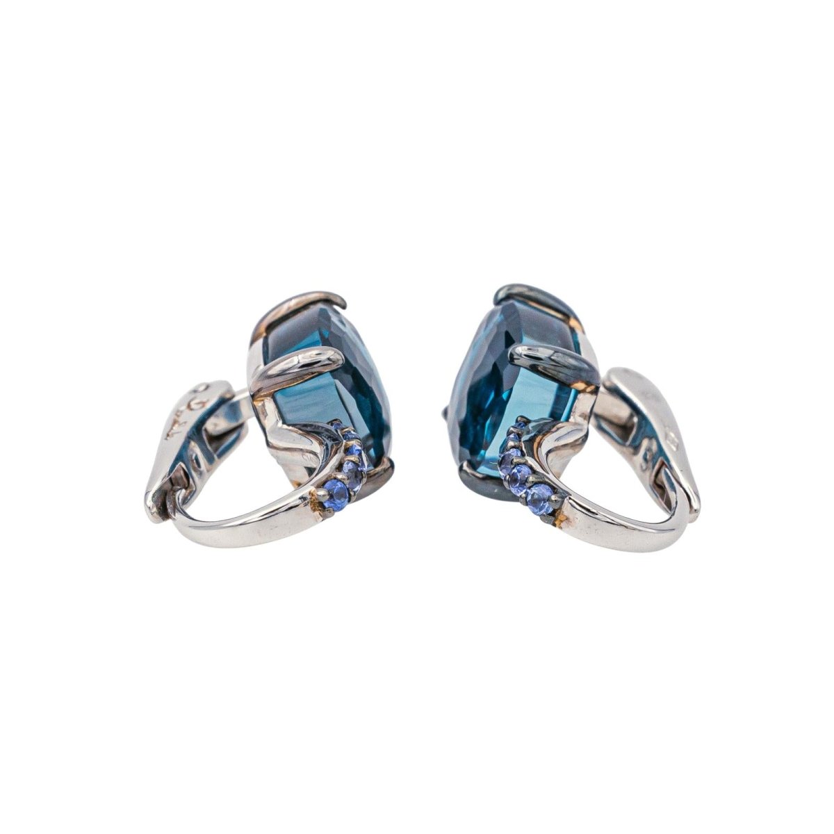 Boucles d'oreilles Dormeuses POMELLATO "Baby" en or blanc, topazes et saphirs - Castafiore