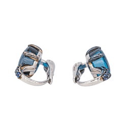 Boucles d'oreilles Dormeuses POMELLATO "Baby" en or blanc, topazes et saphirs - Castafiore