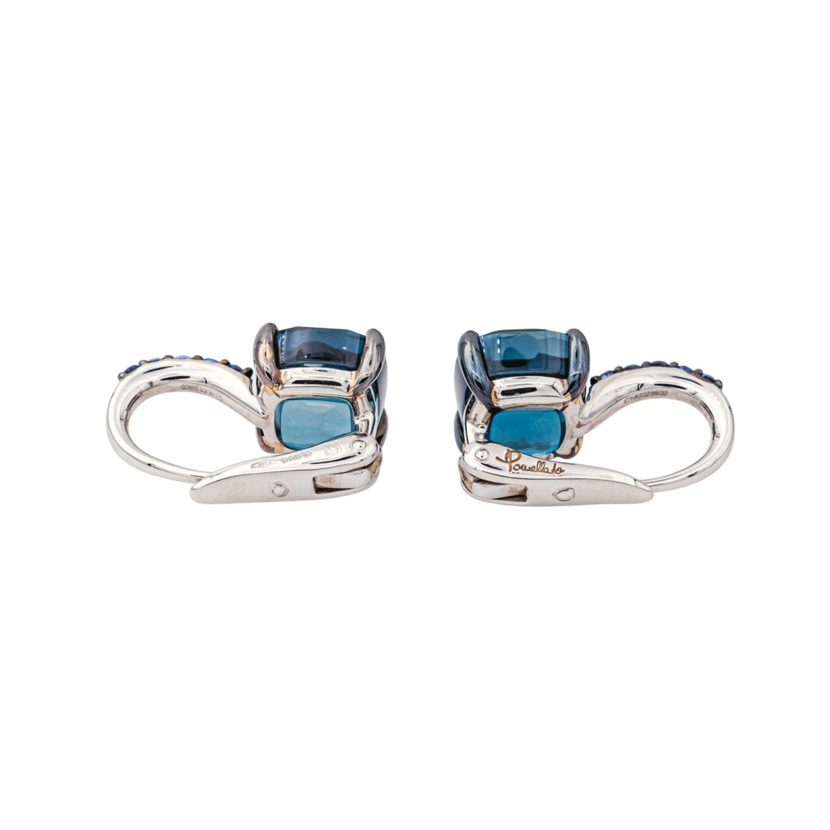 Boucles d'oreilles Dormeuses POMELLATO "Baby" en or blanc, topazes et saphirs - Castafiore