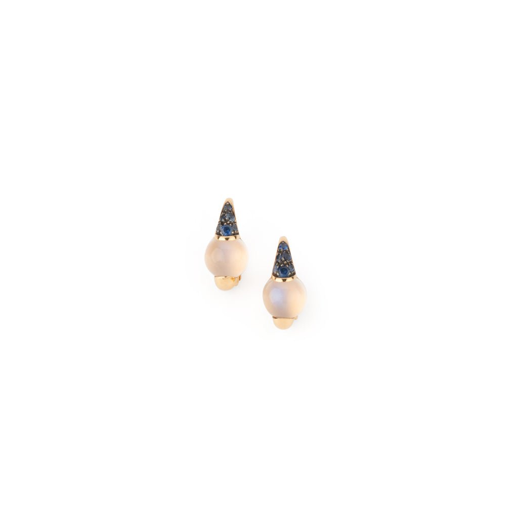 Boucles d'oreilles Dormeuses POMELLATO "M'ama Non M'ama" en or rose, pierre de lune et saphirs - Castafiore
