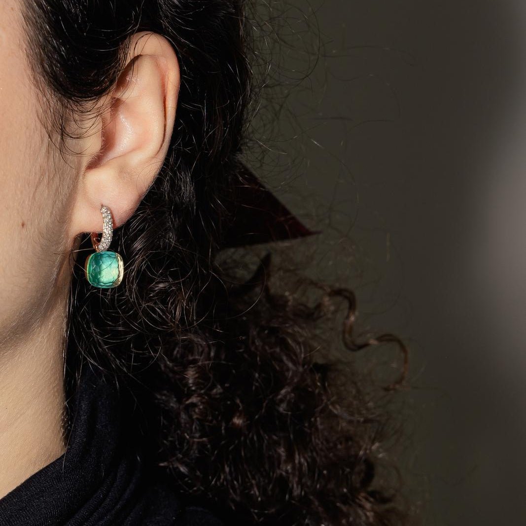 Boucles d'oreilles Dormeuses POMELLATO "Nudo" en or rose, or blanc, topazes et diamants - Castafiore