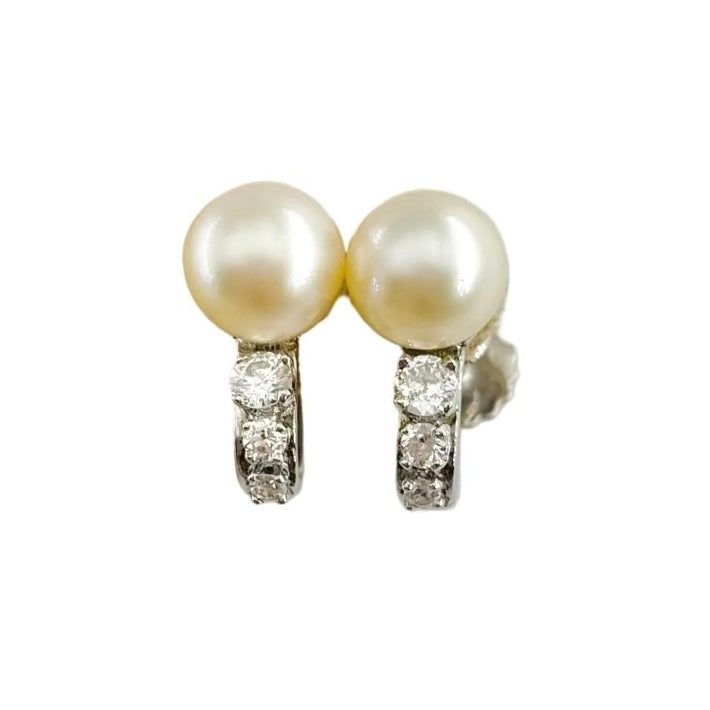 Boucles d'oreilles en argent, perle et diamants - Castafiore
