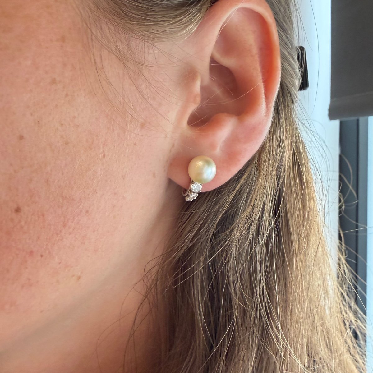 Boucles d'oreilles en argent, perle et diamants - Castafiore