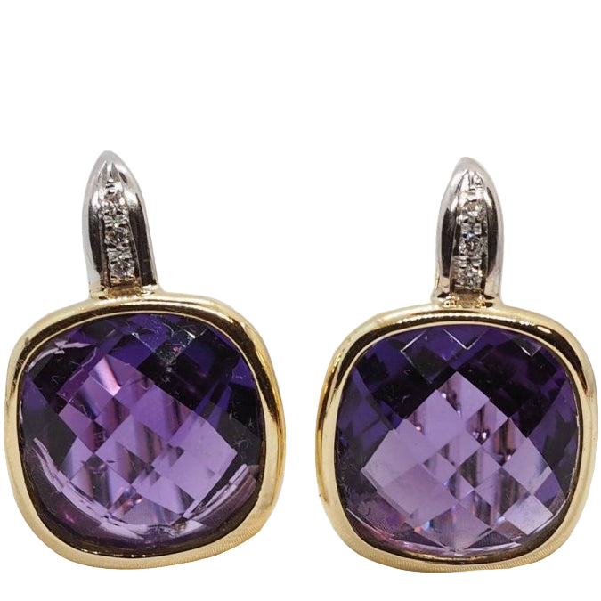Boucles d'oreilles en deux ors, améthyste et diamants - Castafiore