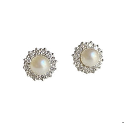 Boucles d'oreilles en or blanc 18k perles et diamants - Castafiore