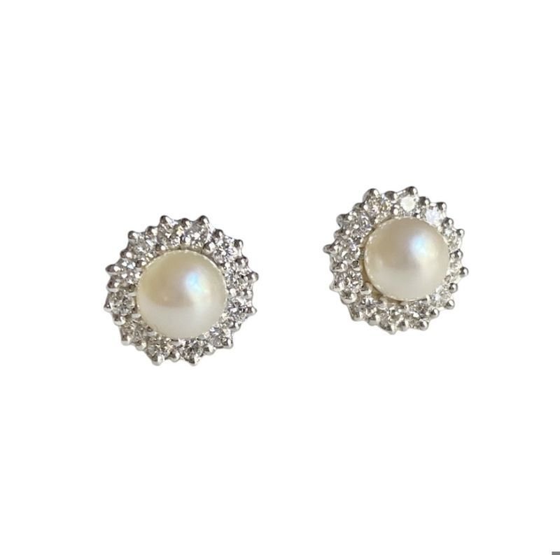 Boucles d'oreilles en or blanc 18k perles et diamants - Castafiore