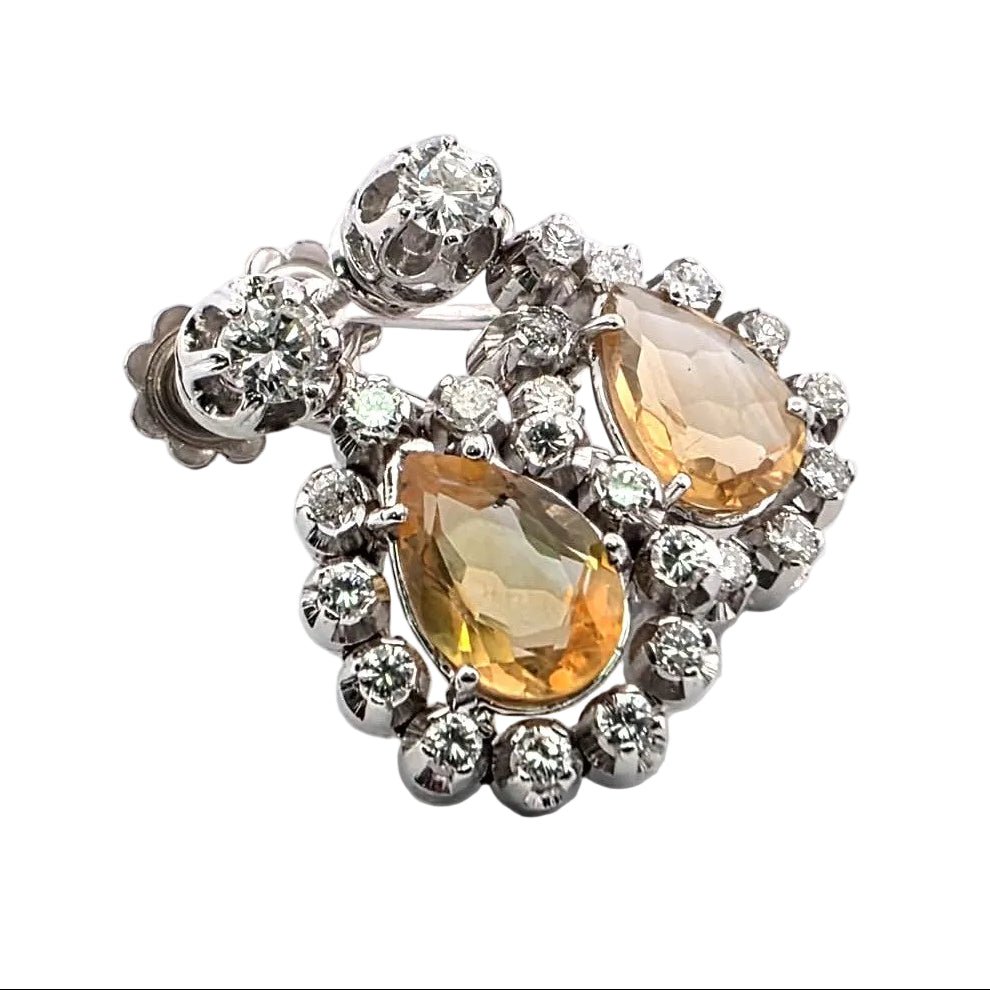 Boucles d'oreilles en or blanc, citrines et diamants - Castafiore