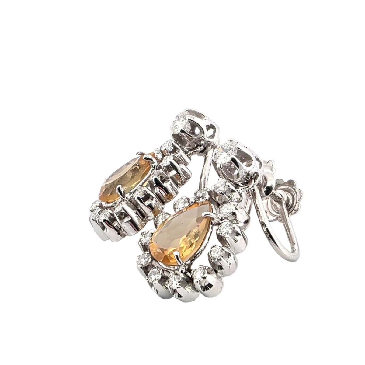 Boucles d'oreilles en or blanc, citrines et diamants - Castafiore