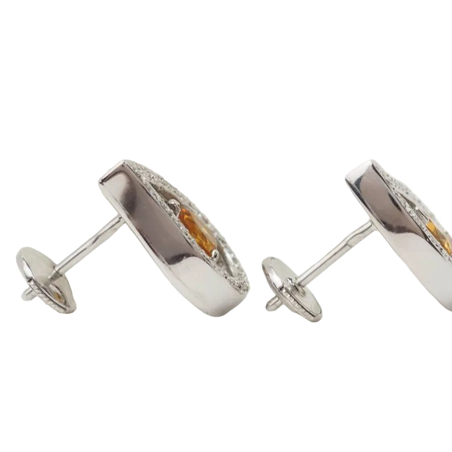Boucles d'oreilles en or blanc, citrines et diamants - Castafiore