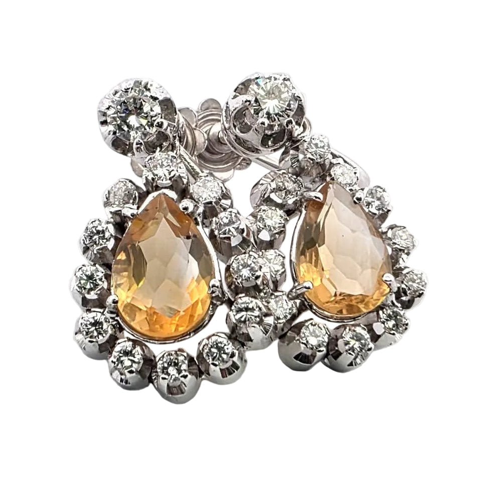 Boucles d'oreilles en or blanc, citrines et diamants - Castafiore