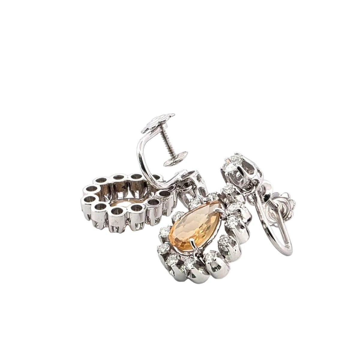 Boucles d'oreilles en or blanc, citrines et diamants - Castafiore