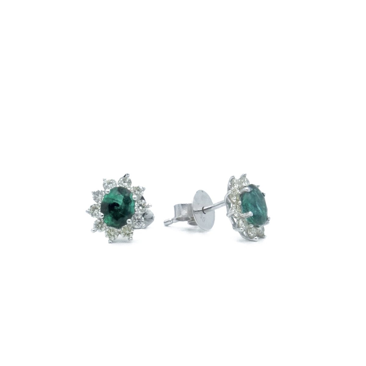 Boucles d'oreilles en or blanc, émeraude et diamants - Castafiore