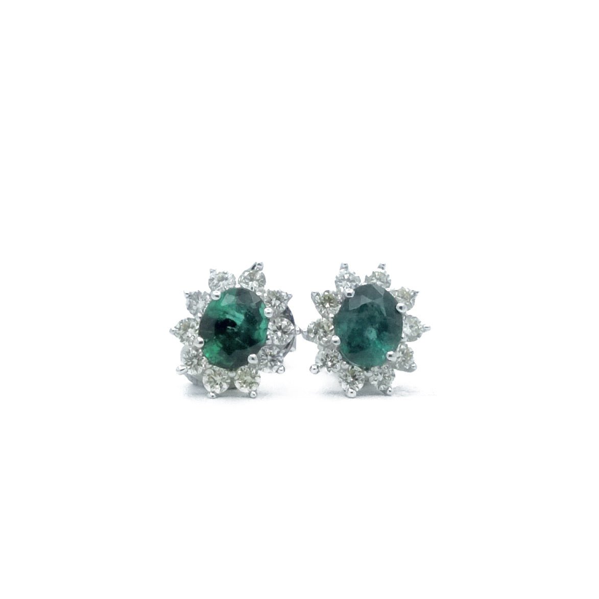 Boucles d'oreilles en or blanc, émeraude et diamants - Castafiore