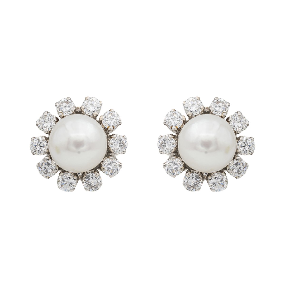 Boucles d'oreilles en or blanc, perle et diamants - Castafiore