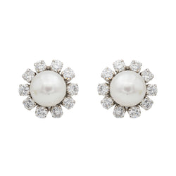 Boucles d'oreilles en or blanc, perle et diamants - Castafiore