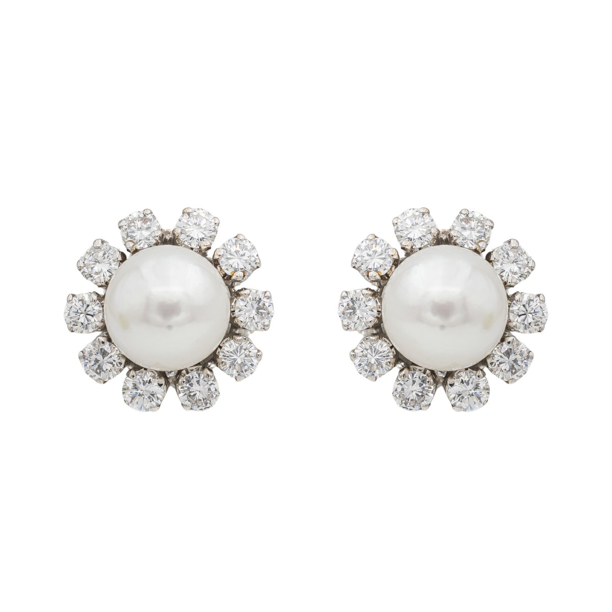 Boucles d'oreilles en or blanc, perle et diamants - Castafiore