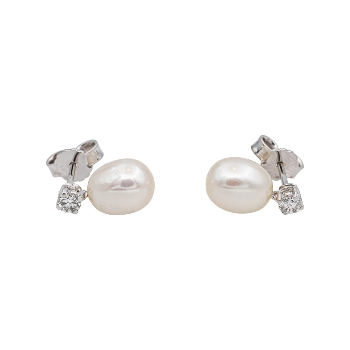 Boucles d'oreilles en or blanc, perles et diamants - Castafiore