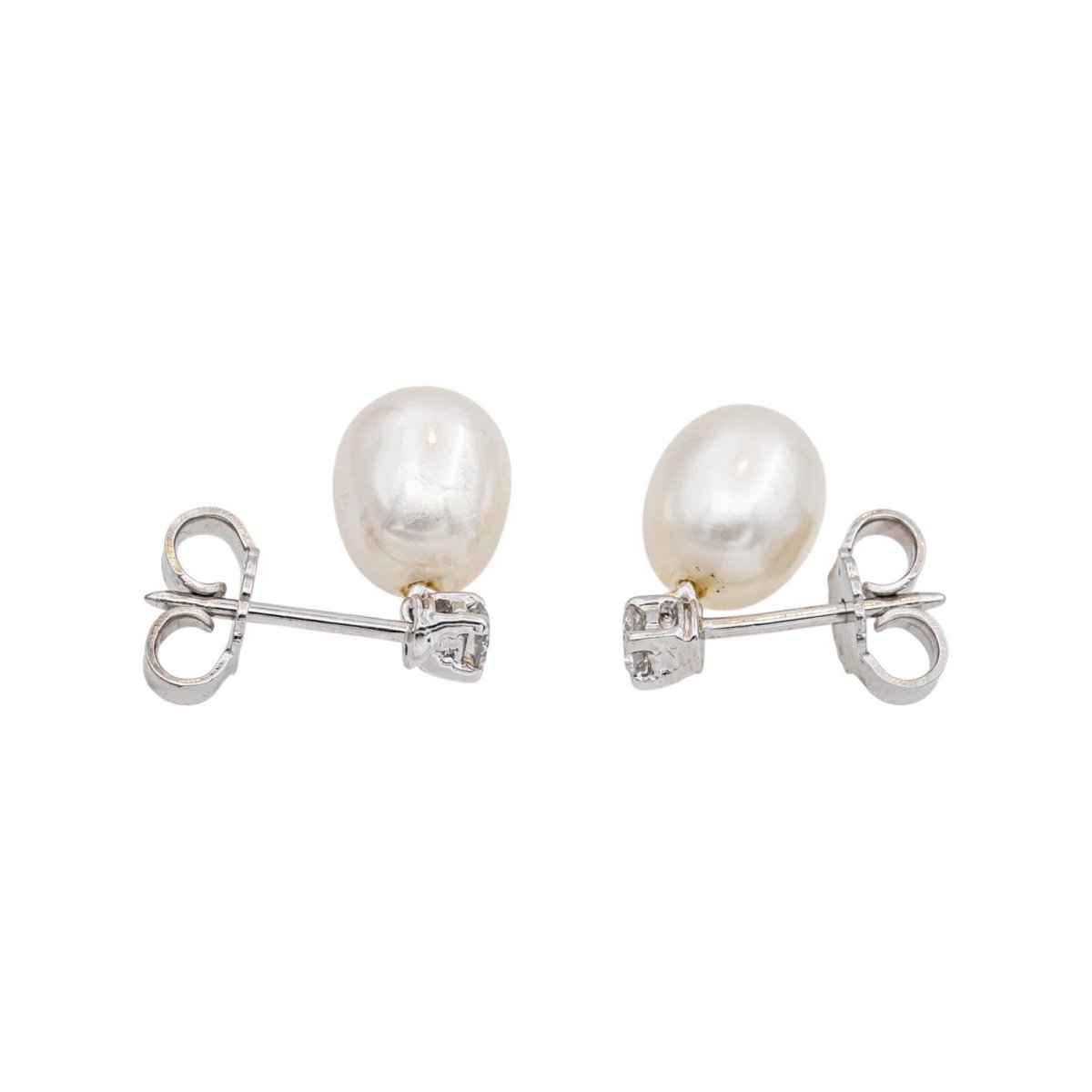 Boucles d'oreilles en or blanc, perles et diamants - Castafiore