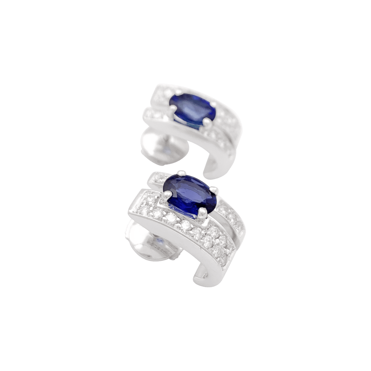 Boucles d'oreilles en or blanc, saphir et diamants - Castafiore