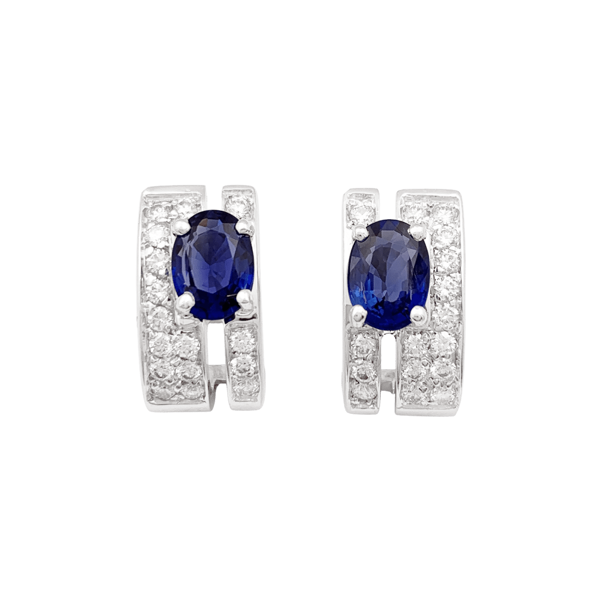 Boucles d'oreilles en or blanc, saphir et diamants - Castafiore