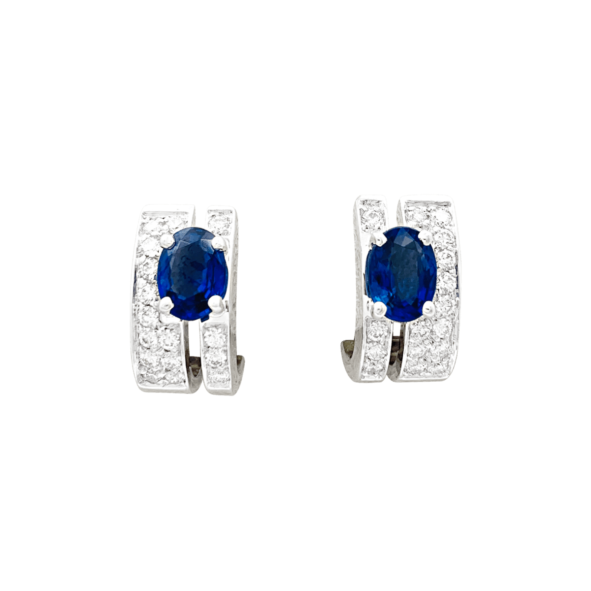 Boucles d'oreilles en or blanc, saphir et diamants - Castafiore