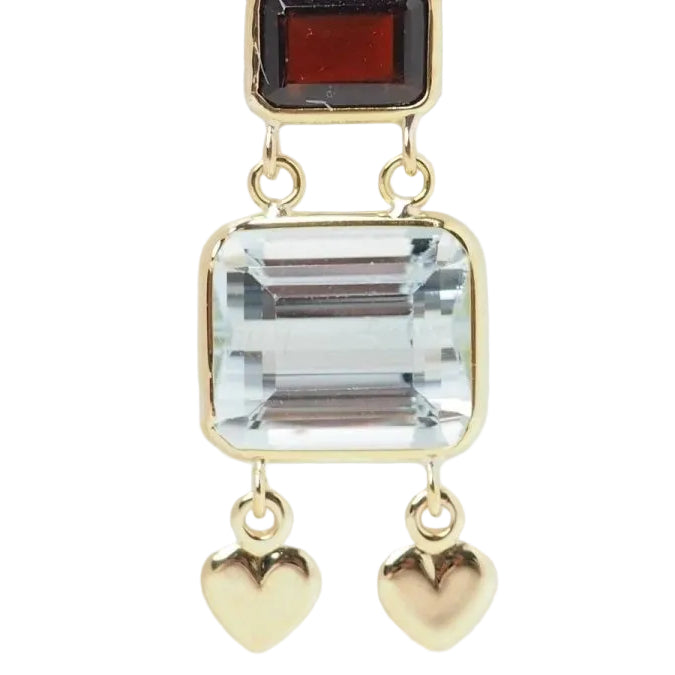 Boucles d'oreilles en or jaune, aigue marine et grenat - Castafiore