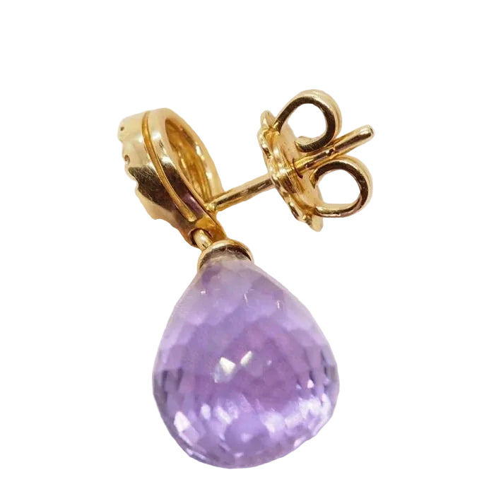 Boucles d'oreilles en or jaune, améthystes briolettes et diamants - Castafiore