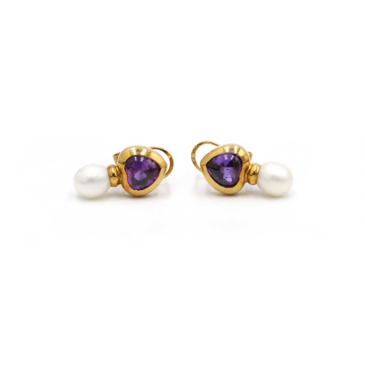 Boucles d'oreilles en or jaune, améthystes et perles - Castafiore