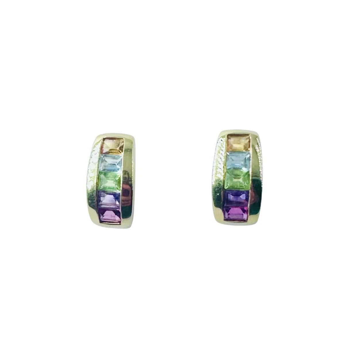 Boucles d'oreilles en or jaune, citrine, topaze bleue, péridot et améthyste - Castafiore