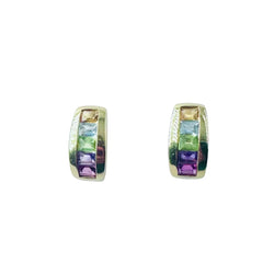 Boucles d'oreilles en or jaune, citrine, topaze bleue, péridot et améthyste - Castafiore