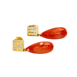 Boucles d'oreilles en or jaune, corail et diamants - Castafiore