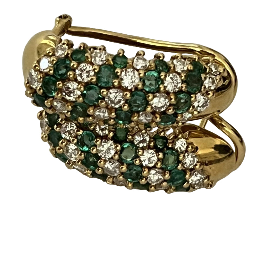 Boucles d'oreilles en or jaune diamants émeraudes - Castafiore