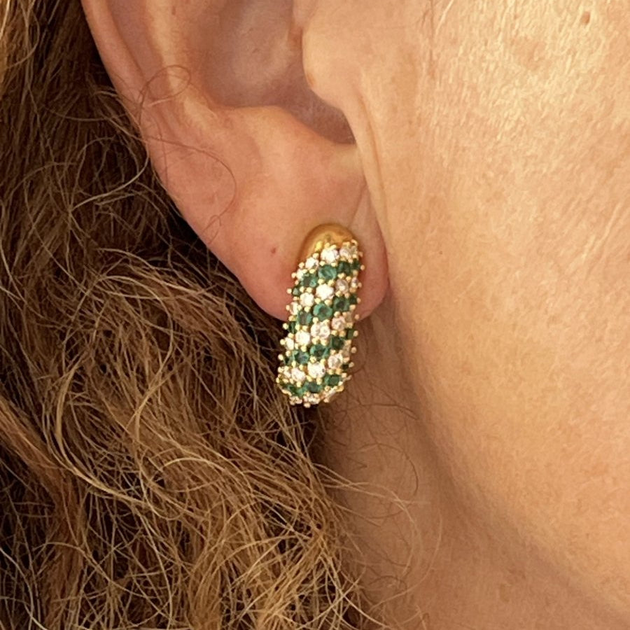 Boucles d'oreilles en or jaune diamants émeraudes - Castafiore