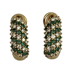 Boucles d'oreilles en or jaune diamants émeraudes - Castafiore