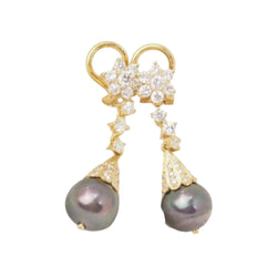 Boucles d'oreilles en or jaune, Diamants et perles de Tahiti - Castafiore