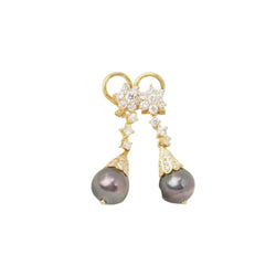 Boucles d'oreilles en or jaune, Diamants et perles de Tahiti - Castafiore