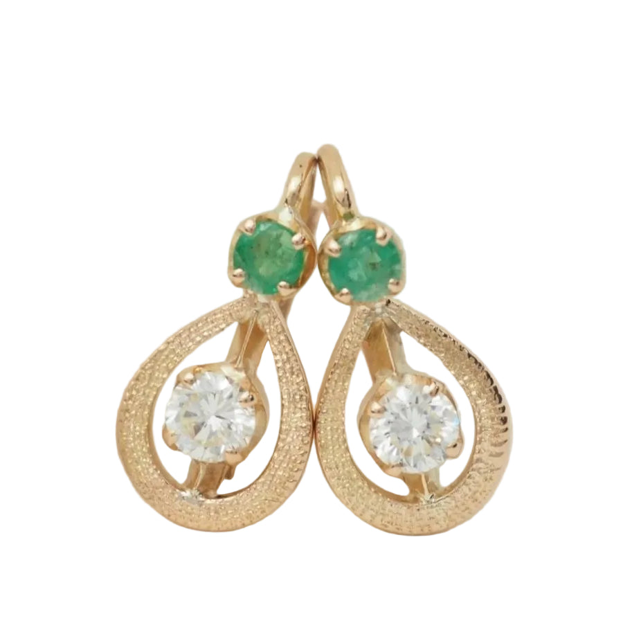 Boucles d'oreilles en or jaune, émeraudes et diamants - Castafiore
