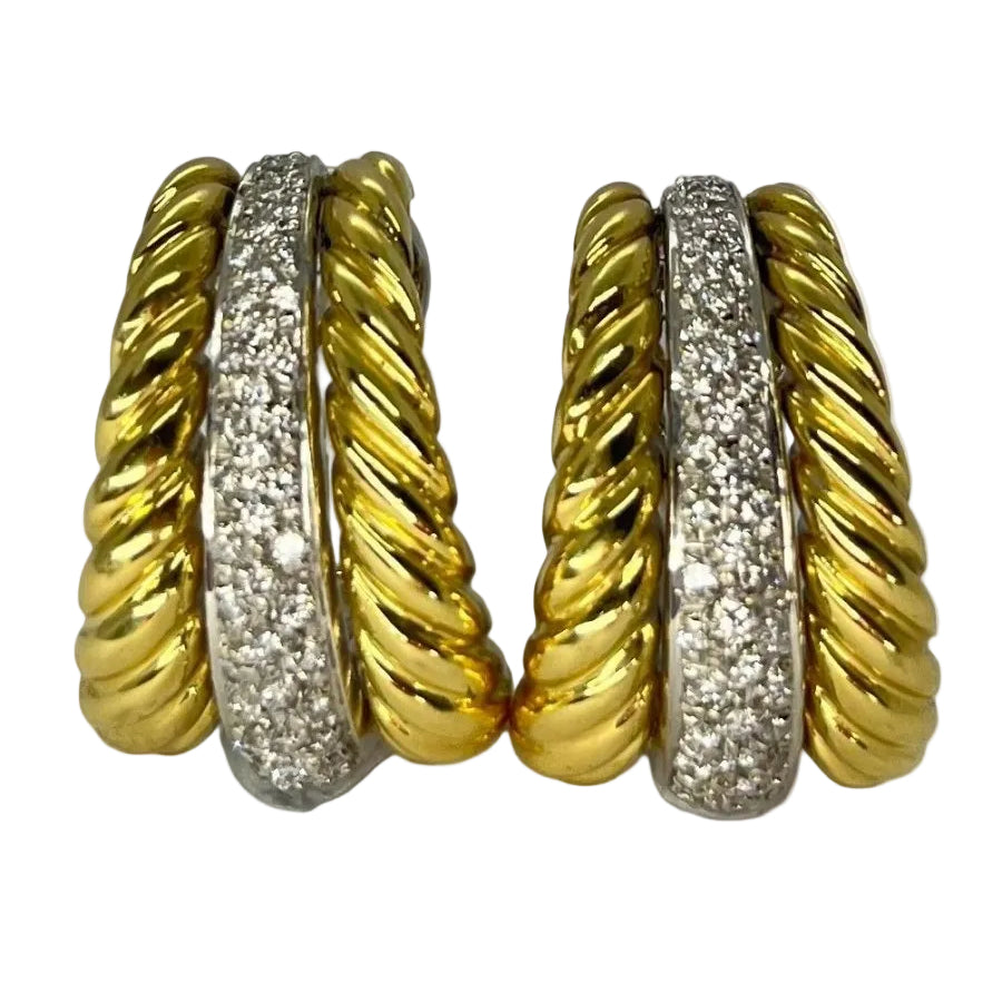 Boucles d'oreilles en or jaune et or blanc diamants - Castafiore